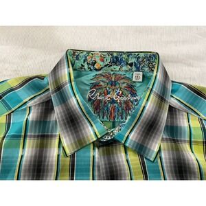 Robert Graham Mens 3XL Classic Fit Plaid Button Down Shirt Teal Green Lion Logo
